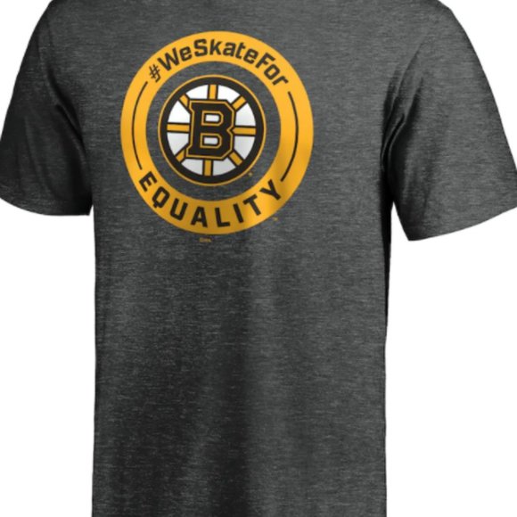 Boston Bruins T Shirt Mens We Skate for Equality Tee Short Sleeve Fan Tee Grey - Picture 2 of 3